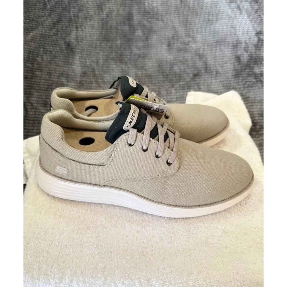 Skechers Goga Mat Arch Mens Tan Beige Lace Up Sneakers Air Cooled Memory Foam